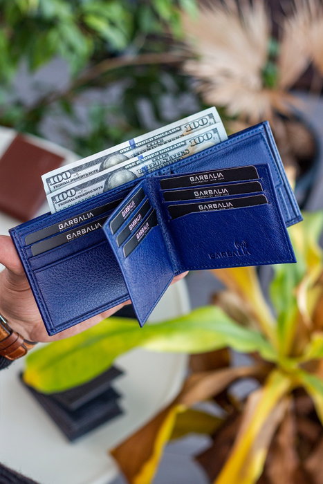 Zoozie Bags Cartera de Piel Auténtica para Hombre, Azul Marino con Bloqueo RFID, Elegante y Duradera
